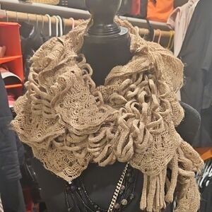 Essue Beige Ruffled Knit Wrap Scarf